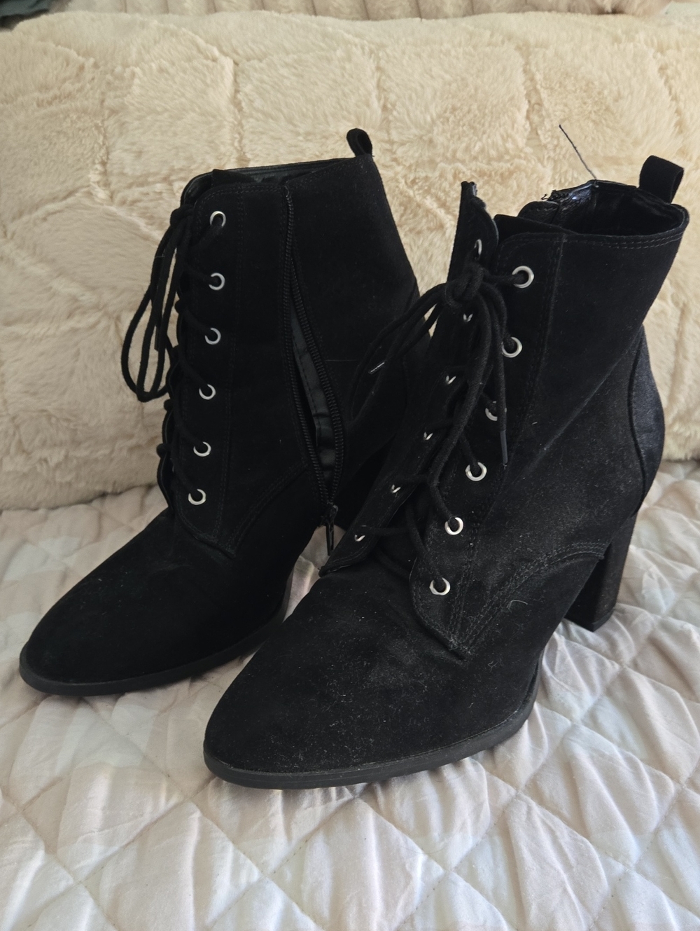 Madden Girl Black Lace-Up Suede Ankle Boots